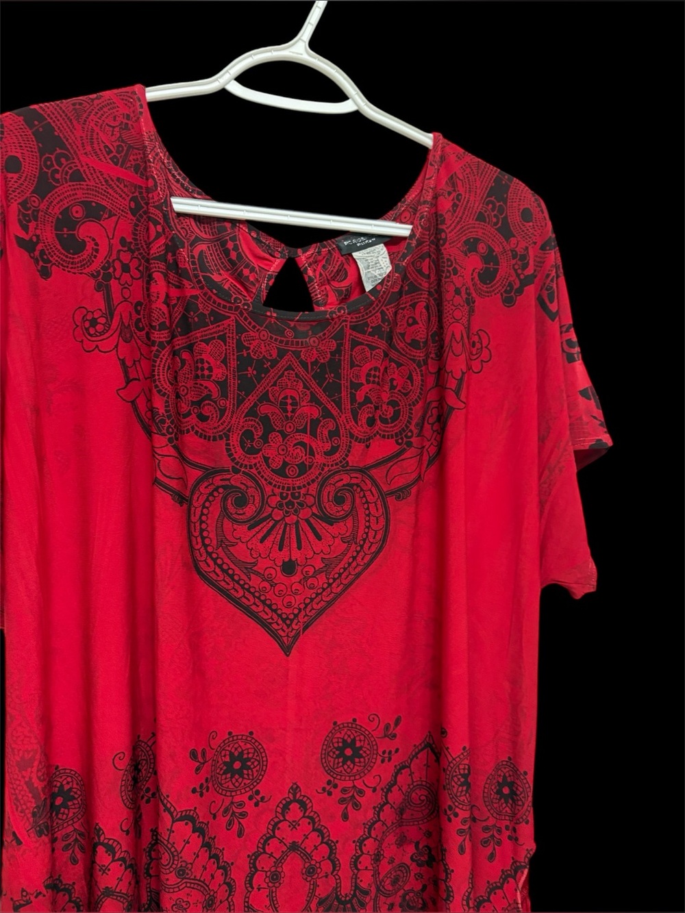Perceptions Red Short-Sleeve Top with Black Ornate Medallion Print